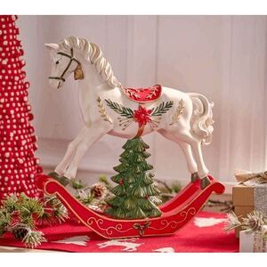 QVC Valerie Parr Hill Christmas Rocking Horse Light Up Tree Red White Green New